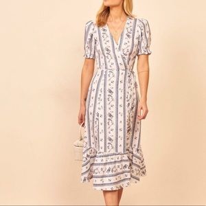 Reformation Veronika Dress Roquefort Blue Floral Small